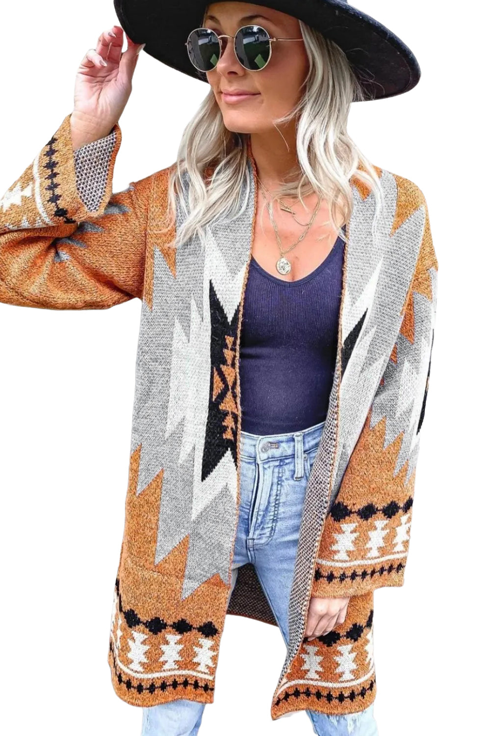 Golden Citadel Geometric Open-Front Cardigan