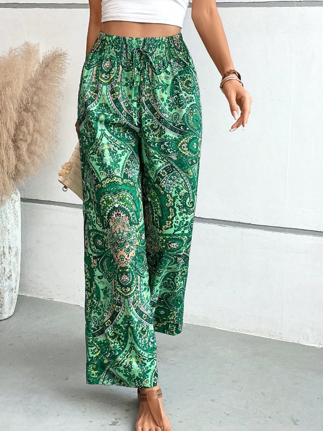 Mesopotamian Meadows - Paisley Printed Wide Leg Pants