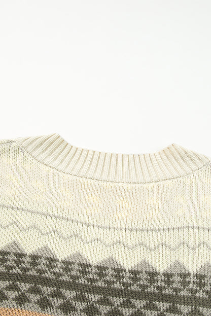 Khaki Marrakech Ribbed Knitted V Neck Sweater