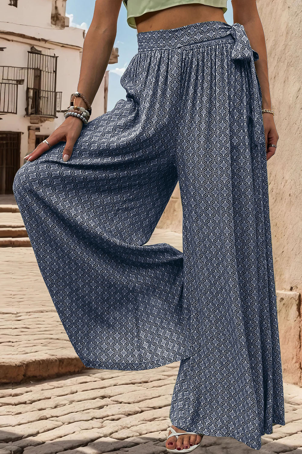 Marrakesh Mosaic - Printed Tied Wide Leg Pants