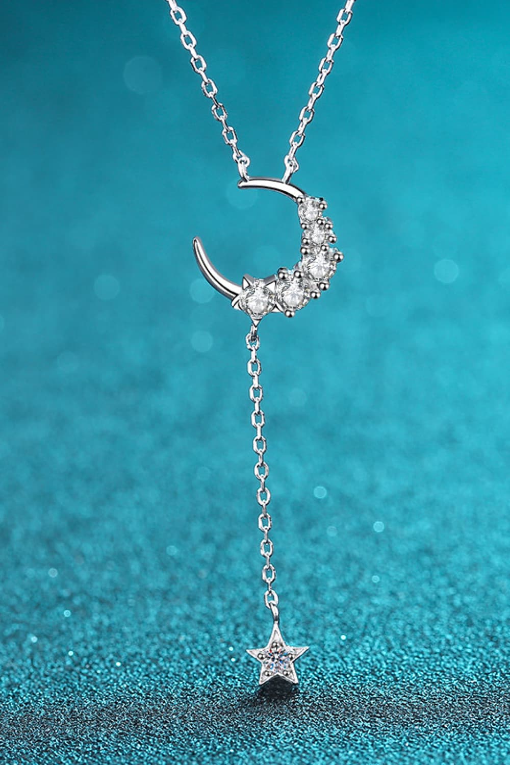 Falak Radiance: Moissanite Star & Moon Necklace (Silver 925)