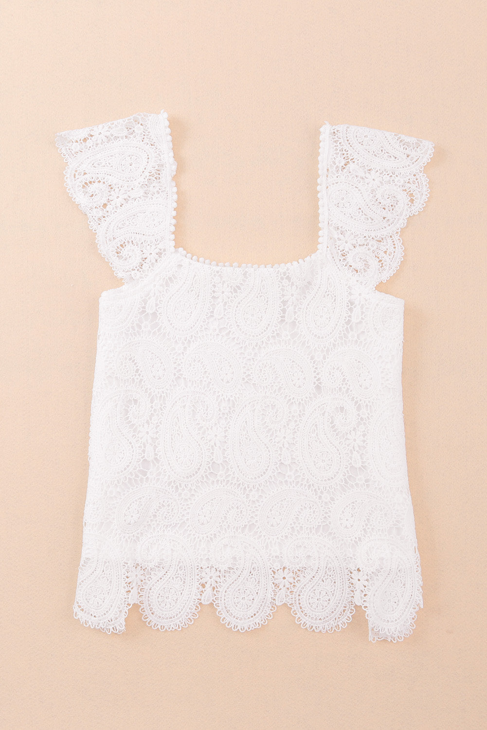 Paisley of Persia - Lace Crochet Ruffled Square Neck Tank Top