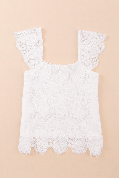 Paisley of Persia - Lace Crochet Ruffled Square Neck Tank Top