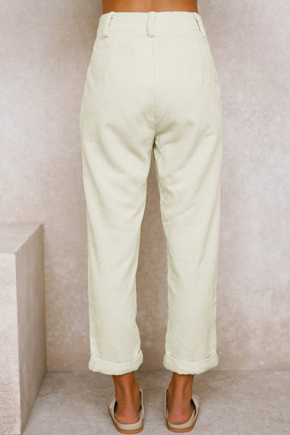 Abdali Aura - Gray Corduroy High Waist Straight Leg Pants