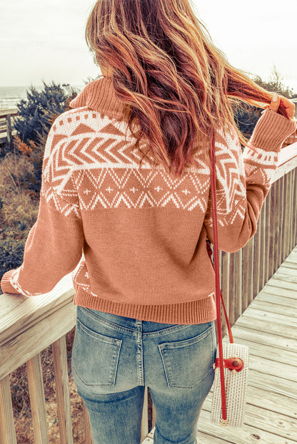 Rose Desert Geometry Quarter Zip Sweater