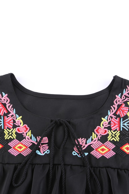 Midnight Oasis Geometric Embroidered Blouse