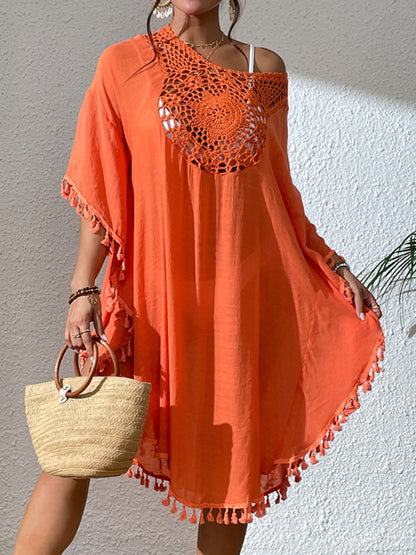 Casablanca Breeze - Tassel Cutout Scoop Neck Cover-Up Dress