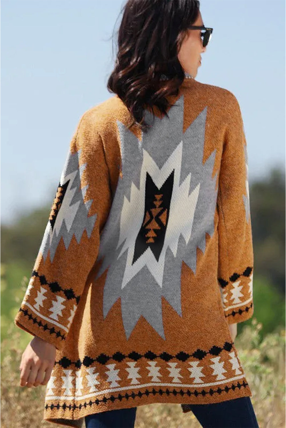 Golden Citadel Geometric Open-Front Cardigan