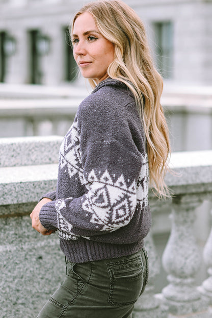 Slate Mirage Geometric Quarter Zip Pullover Sweater