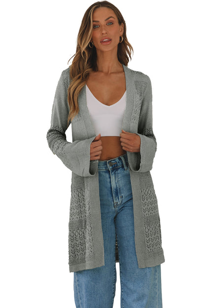 Jounieh Mist - Open Front Pointelle Knit Cardigan