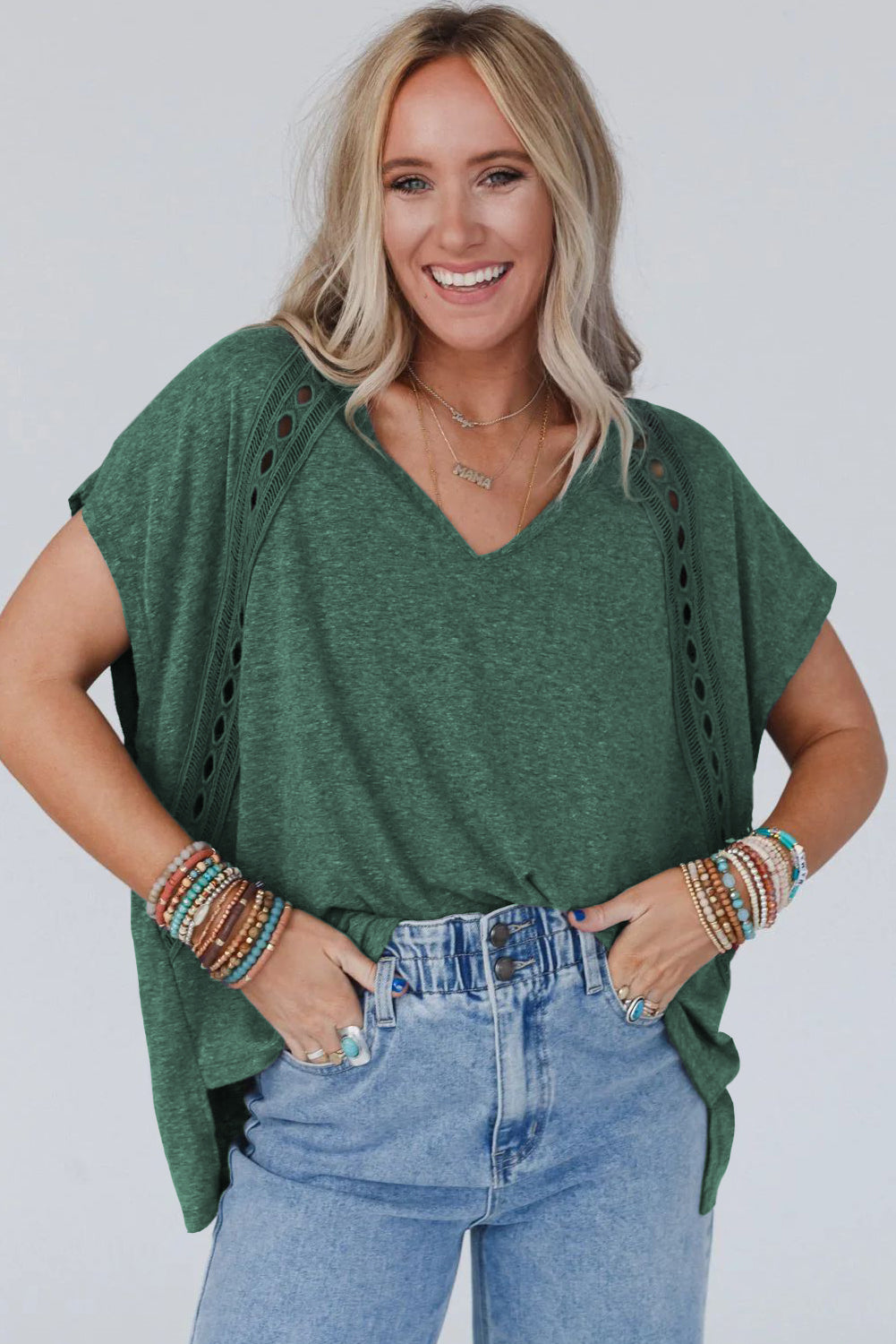 Olive Oasis - Crochet Lace Oversized Tee