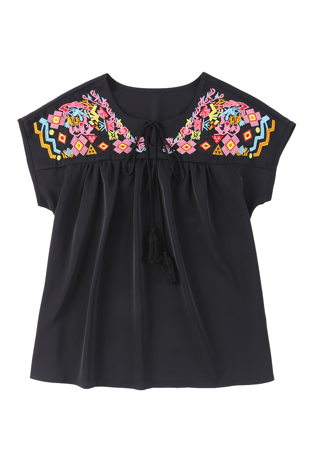 Midnight Oasis Geometric Embroidered Blouse