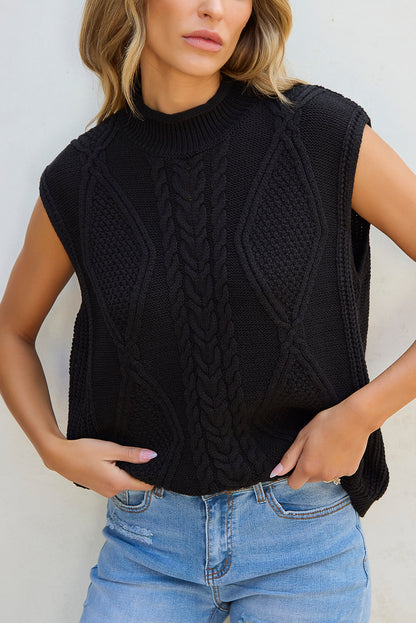 Midnight Marrakech | Cable Knit High Neck Sweater Vest - Black