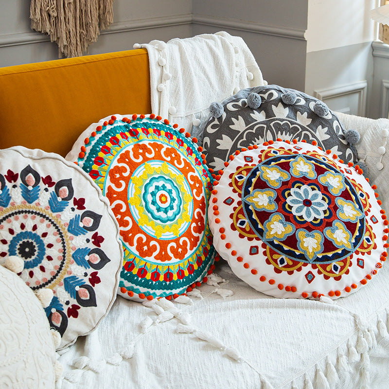 Marrakech Mirage Hand-Embroidered Round Pillow Cover