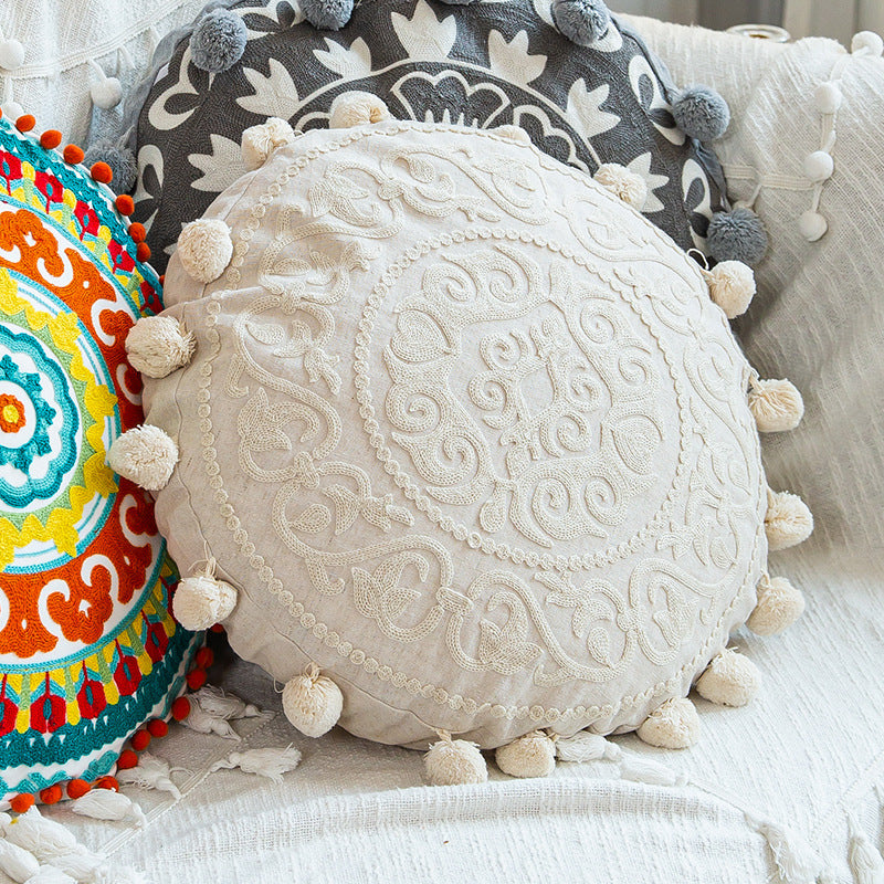 Marrakech Mirage Hand-Embroidered Round Pillow Cover