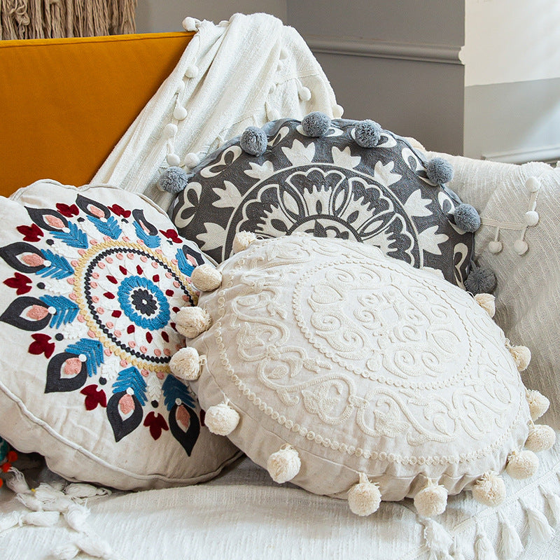 Marrakech Mirage Hand-Embroidered Round Pillow Cover