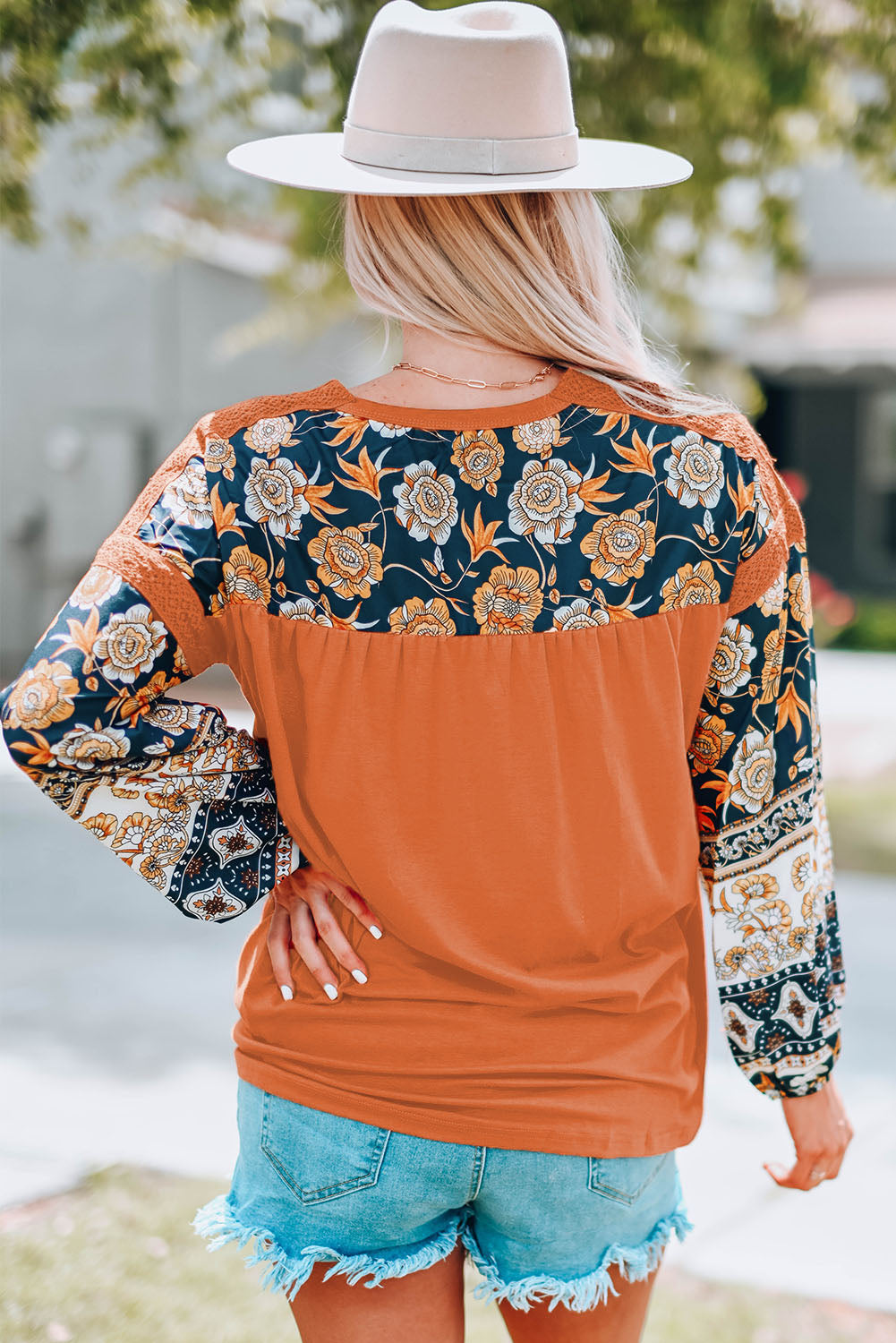 Jericho Bloom Boho Balloon Sleeve Top with Lace Details