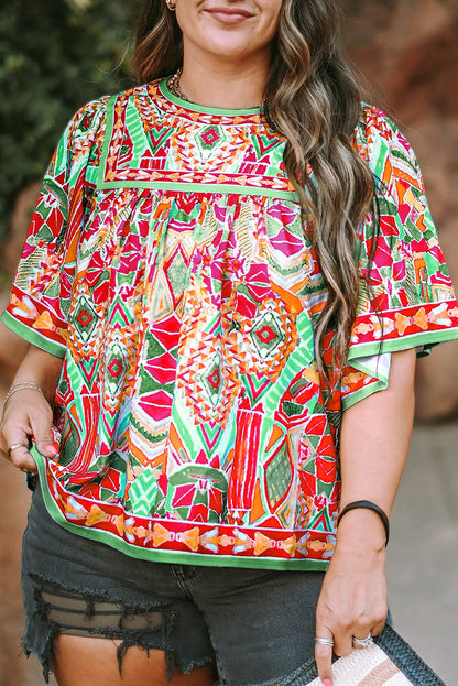 Wide Sleeve Plus Size Blouse | Geometrical - Latakia shores