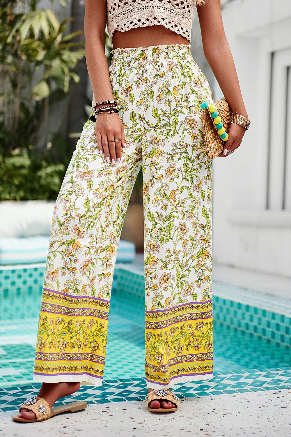 Shiraz Meadows - Printed High Waist Wide Leg Pants