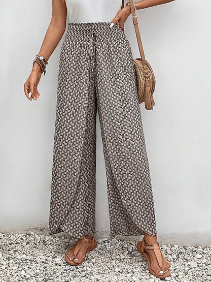 Tied Printed Wide Leg Pants - Horan Gardens