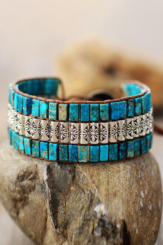 Aswan Mirage 2 -  Multicolor Natural Gem Leather Bracelet