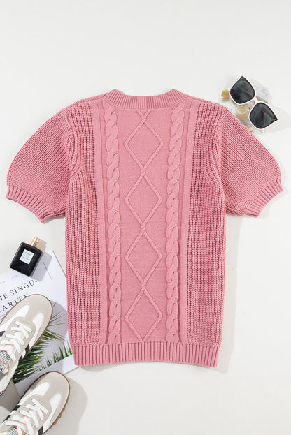 Pink Cable Knit Short Sleeve Sweater - Haifa Breeze