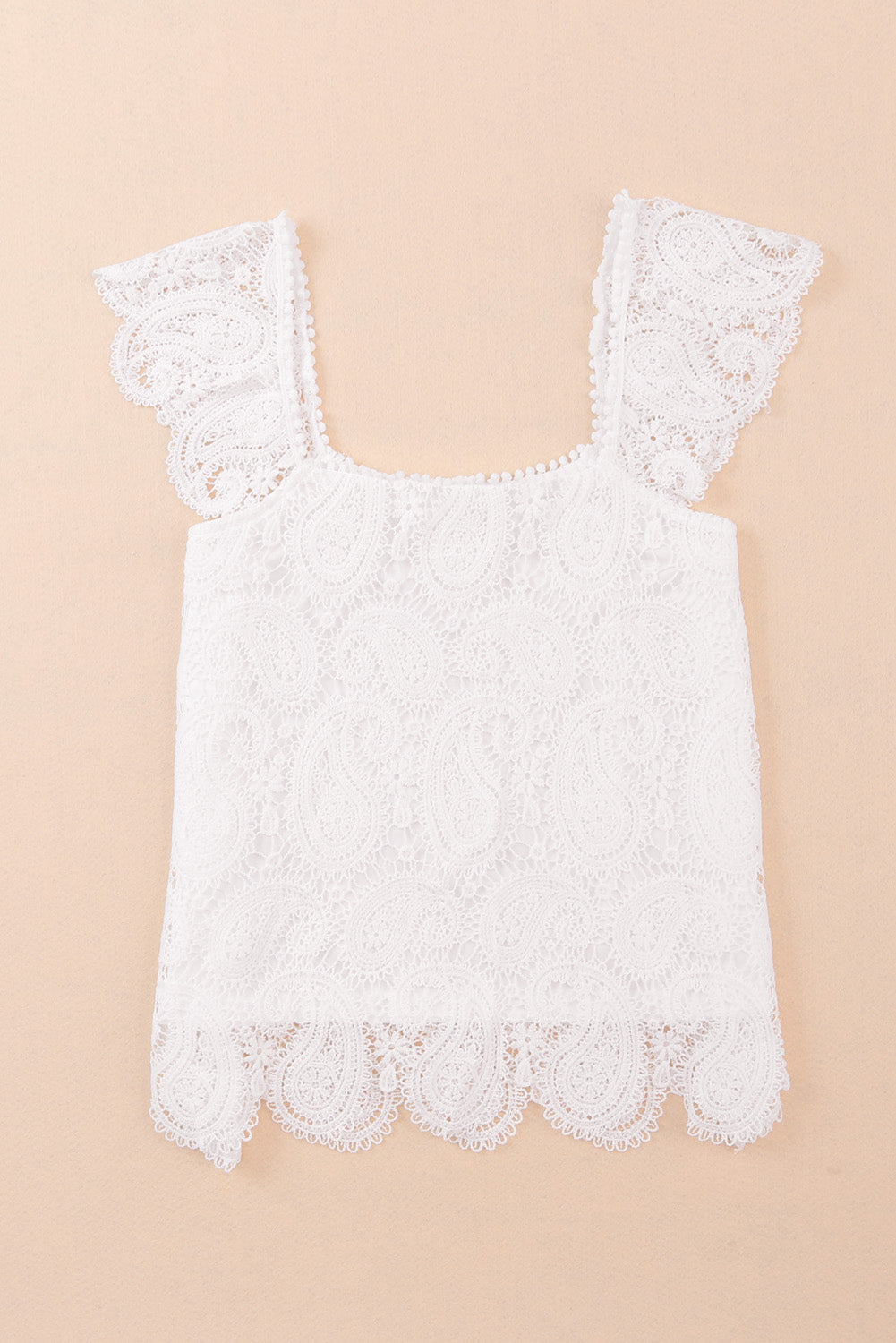 Paisley of Persia - Lace Crochet Ruffled Square Neck Tank Top