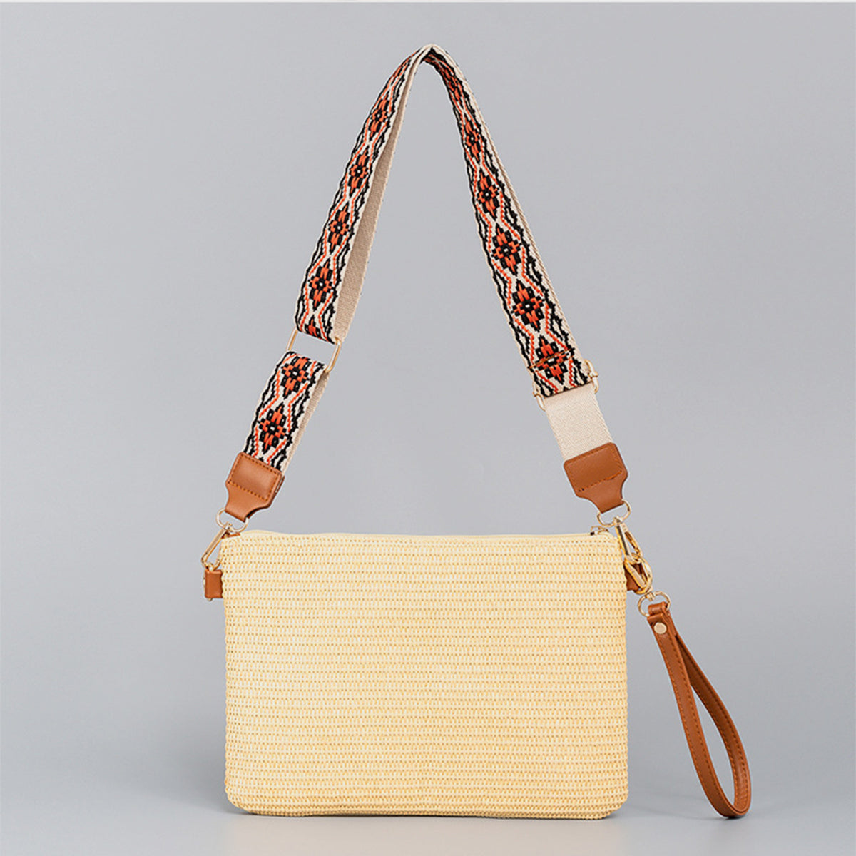 Madaba Mosaic | Geometric Straw Weave Crossbody Bag