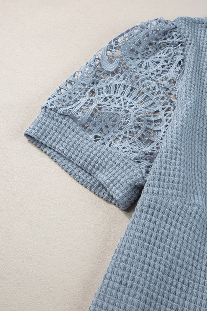 Azure Alexandria | Plus Size Textured Knit Lace Sleeve T-Shirt