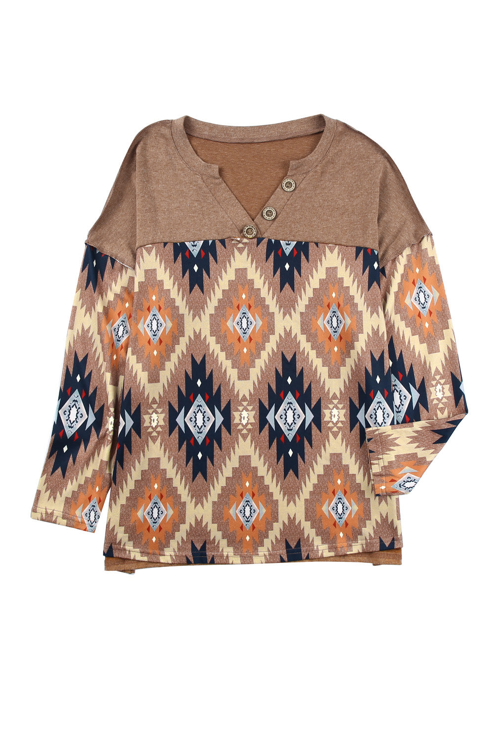 Cinnamon Medina Print Buttoned V Neck Top