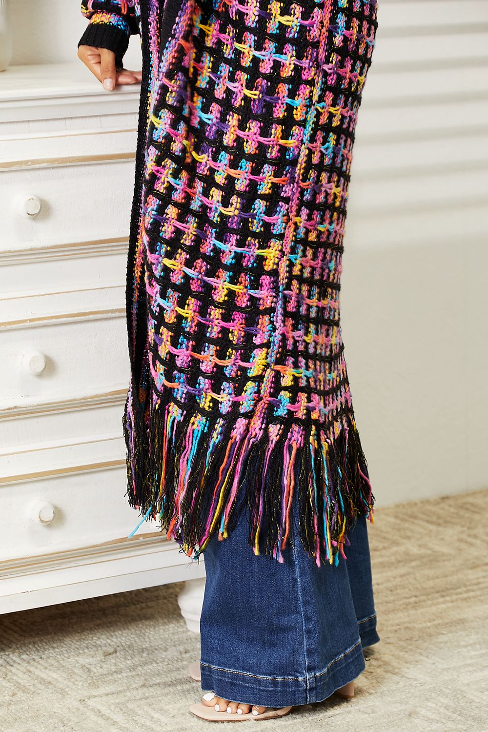 Chouf Melody - Multicolored Open Front Fringe Hem Cardigan