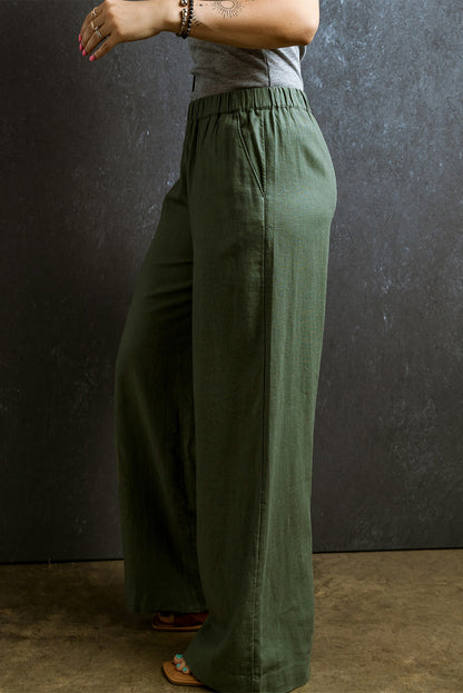 Abdali Walk | Fern Green Wide Leg Elastic Waist Pants - Urban Comfort Inspired