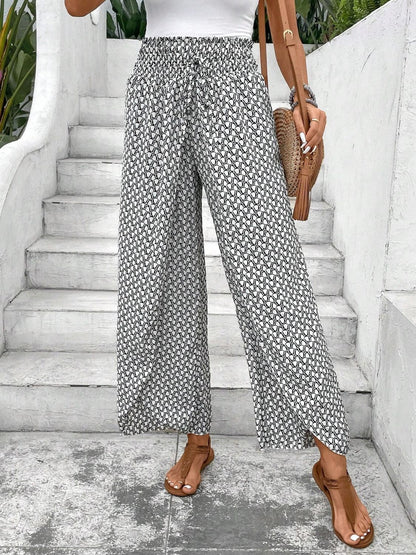 Tied Printed Wide Leg Pants - Horan Gardens