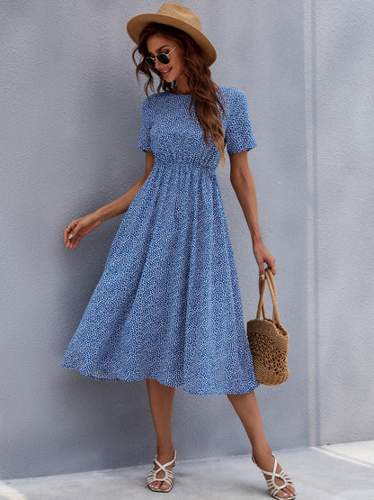 Round Neck Short Sleeve Midi Dress