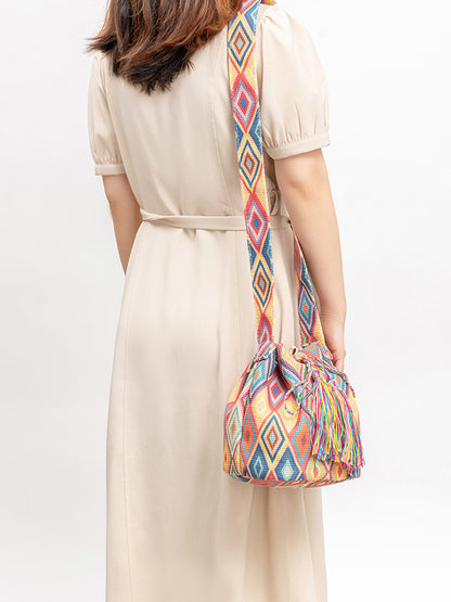 Tal Husban Blooms | Drawstring Tassel Geometric Shoulder Bag