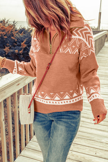 Rose Desert Geometry Quarter Zip Sweater