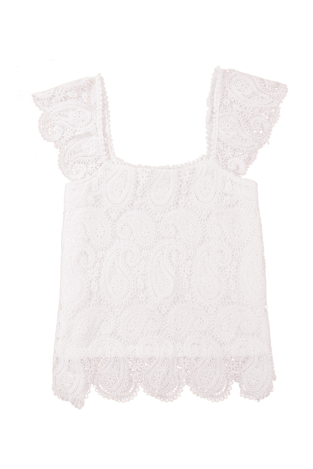 Paisley of Persia - Lace Crochet Ruffled Square Neck Tank Top