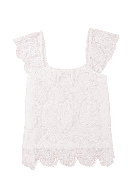 Paisley of Persia - Lace Crochet Ruffled Square Neck Tank Top