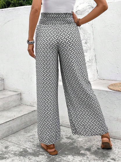 Tied Printed Wide Leg Pants - Horan Gardens