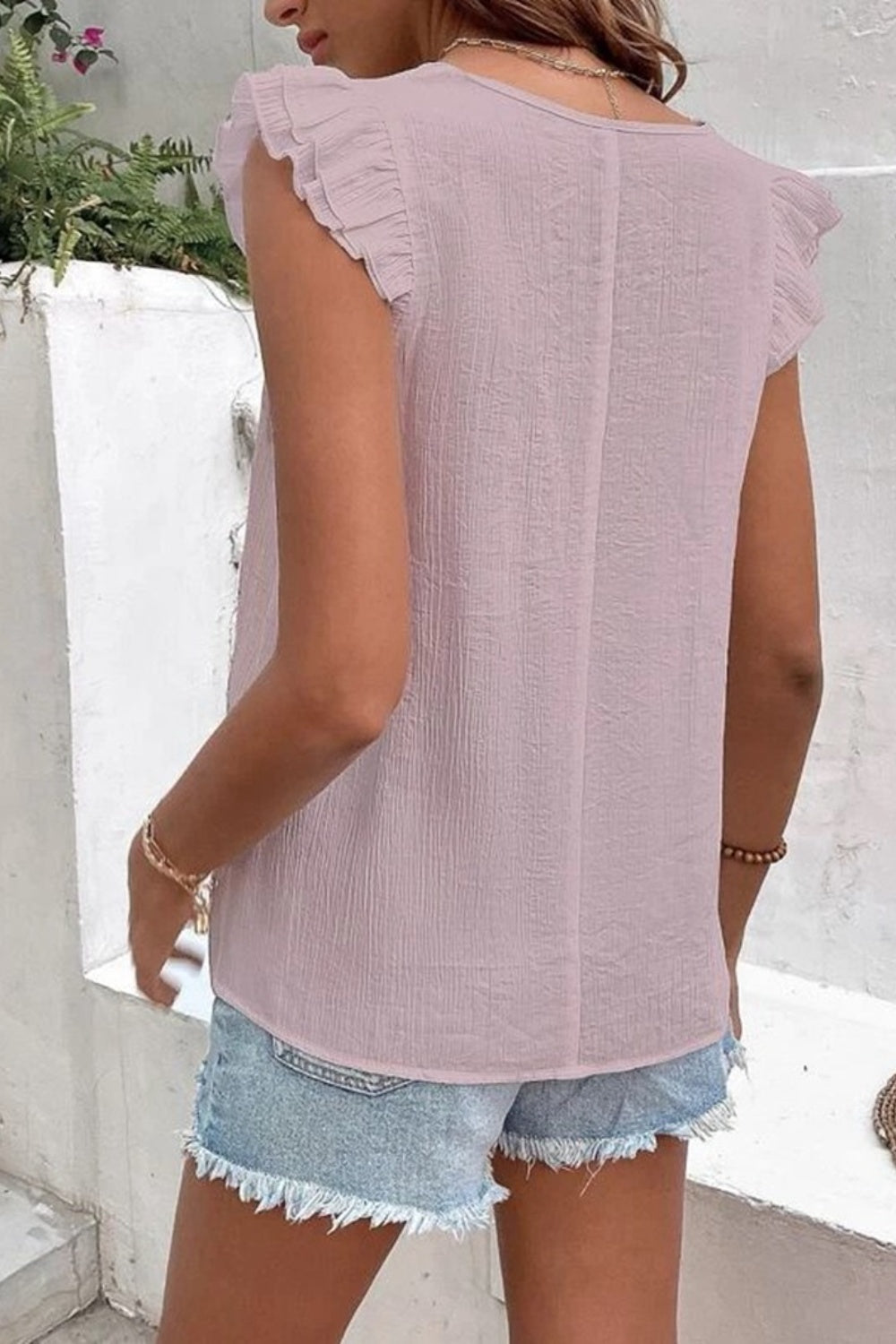 Casablanca Breeze: Ruffled V-Neck Cap Sleeve Blouse