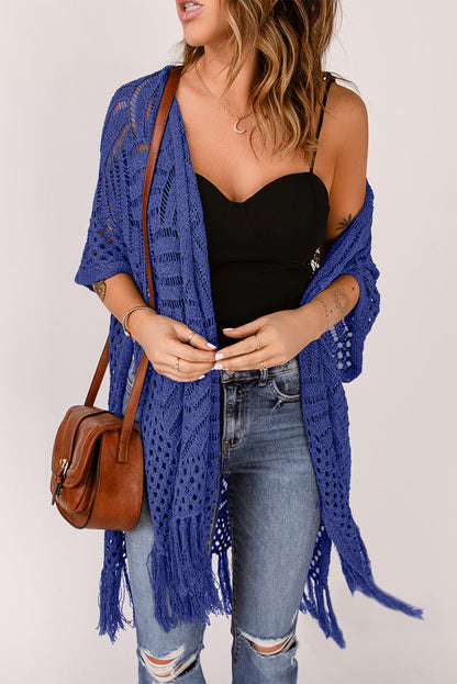 Cyrene Whispers - Open Front Cardigan with Fringes