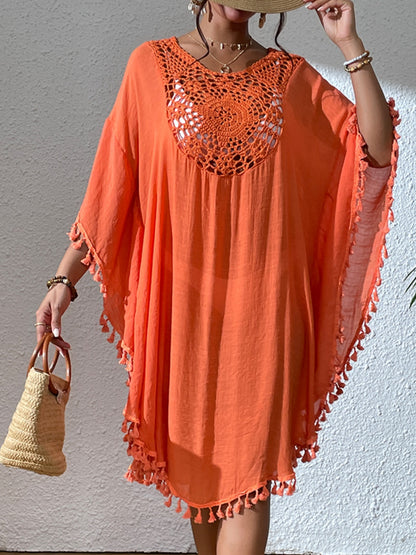 Casablanca Breeze - Tassel Cutout Scoop Neck Cover-Up Dress