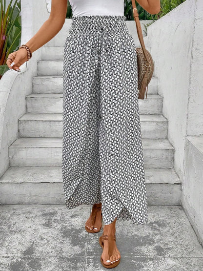 Tied Printed Wide Leg Pants - Horan Gardens