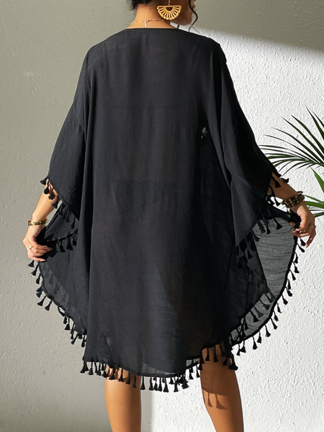 Casablanca Breeze - Tassel Cutout Scoop Neck Cover-Up Dress