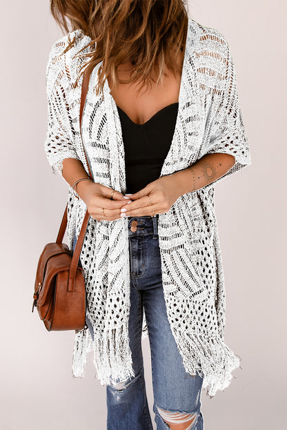 Cyrene Whispers - Open Front Cardigan with Fringes