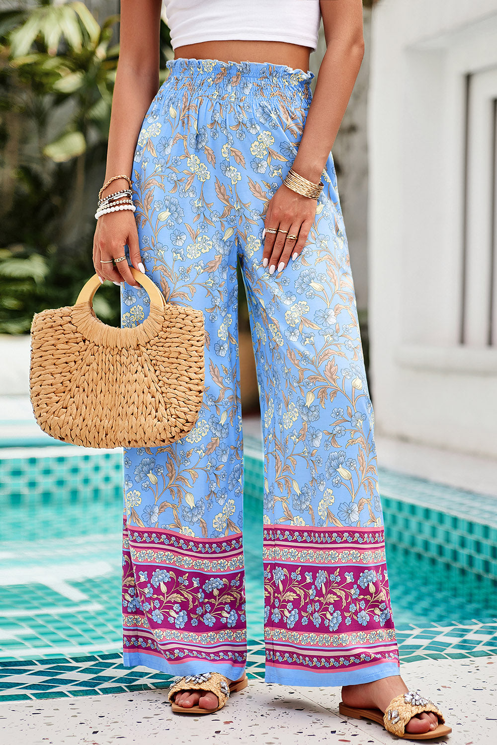 Shiraz Meadows - Printed High Waist Wide Leg Pants