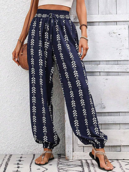 Tied Printed High Waist Pants - Aqaba Boho