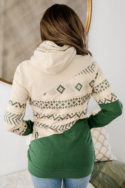 Emerald Oasis Geometric Patchwork Hoodie