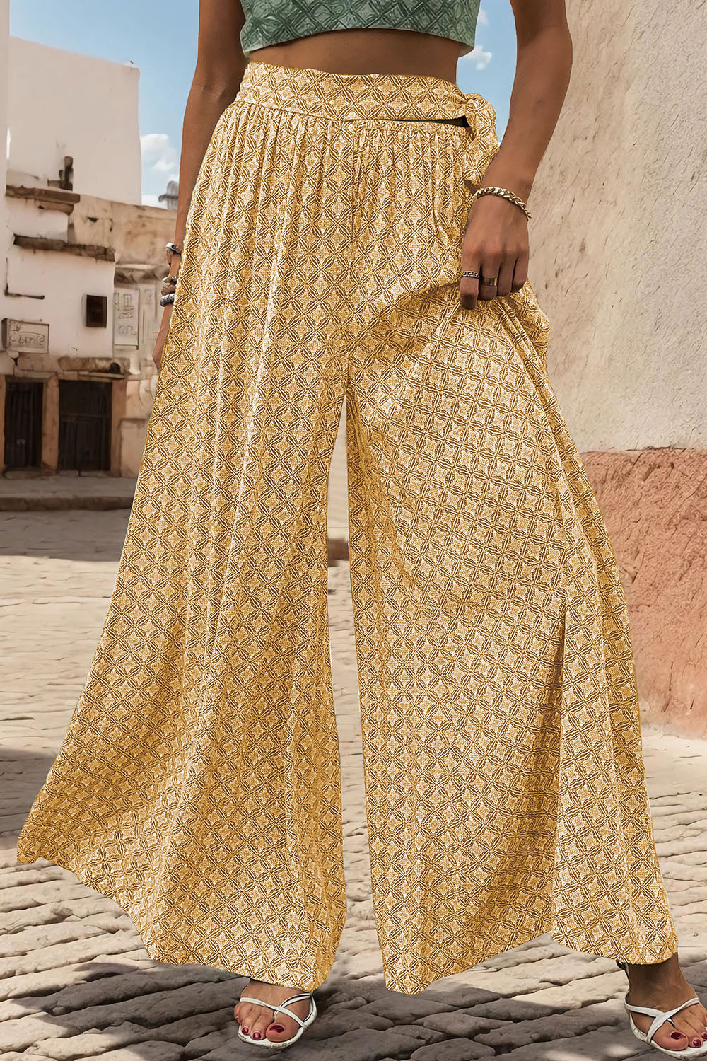 Marrakesh Mosaic - Printed Tied Wide Leg Pants