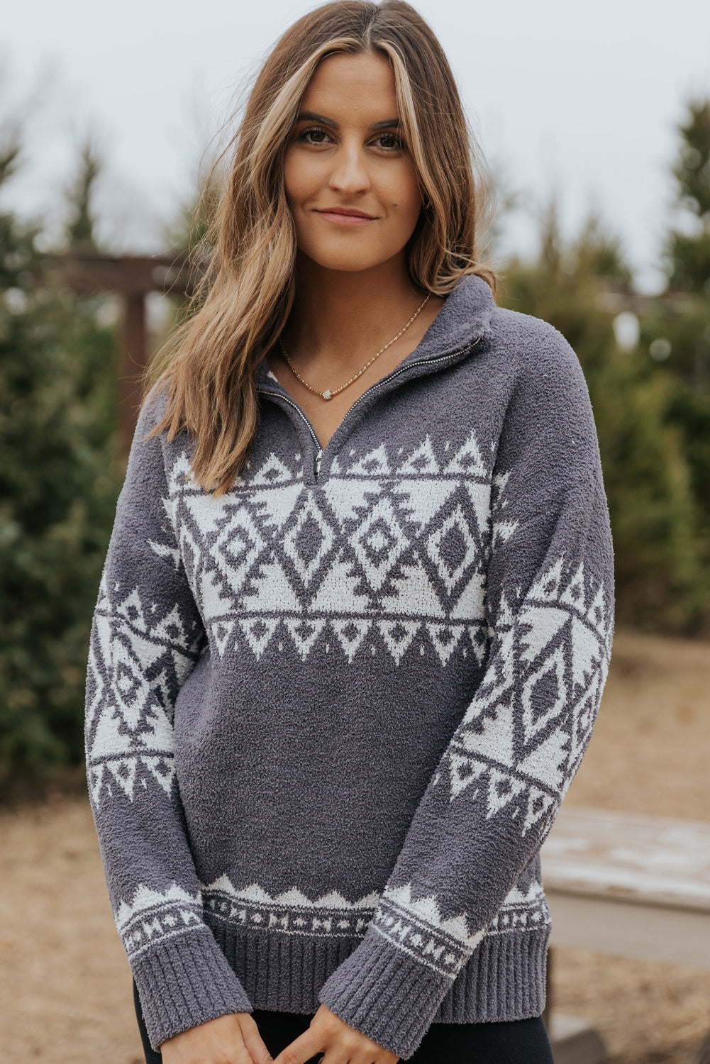 Slate Mirage Geometric Quarter Zip Pullover Sweater